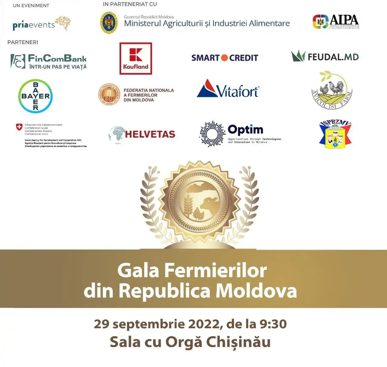 INVITAȚIE la Gală a Fermierilor în 29 septembrie 2022 la Sala cu Orgă în Chișinău