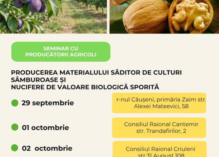 Centrul de consultanță agricolă și rurală va organiza o serie de seminarii dedicate culturilor cu sâmburi și a celor cu nuci